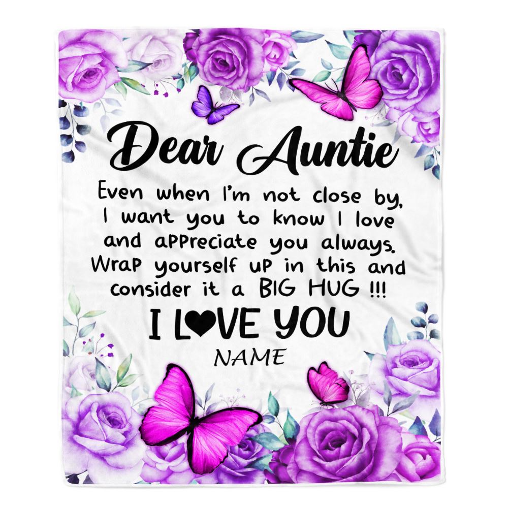 Personalized To My Auntie Blanket From Niece Nephew Butterfly Love And Appreciate Auntie Birthday Mothers Day Christmas Customized Fleece Throw Blanket | teecentury