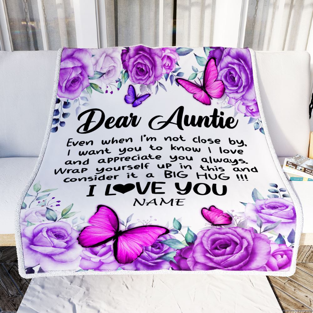Personalized To My Auntie Blanket From Niece Nephew Butterfly Love And Appreciate Auntie Birthday Mothers Day Christmas Customized Fleece Throw Blanket | teecentury