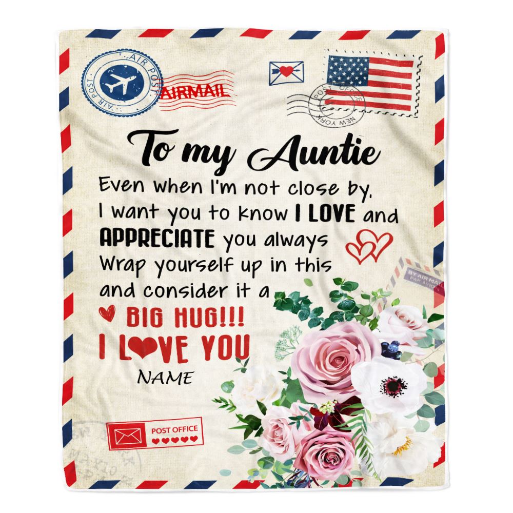 Personalized To My Auntie Blanket From Niece Nephew Floral Air Mail Letter I Love You Auntie Birthday Mothers Day Christmas Customized Fleece Throw Blanket | teecentury