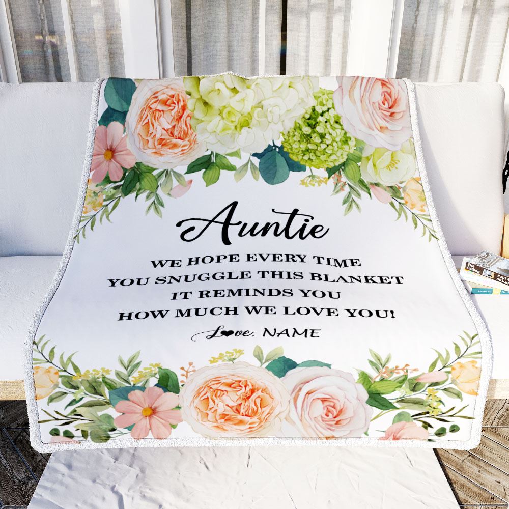 Personalized To My Auntie Blanket From Niece Nephew How Much We Love You Flower Auntie Birthday Mothers Day Christmas Customized Fleece Throw Blanket | teecentury