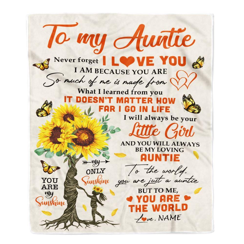 Personalized To My Auntie Blanket From Niece Sunflower Never Forget I Love You Auntie Birthday Mothers Day Christmas Customized Bed Fleece Throw Blanket | teecentury