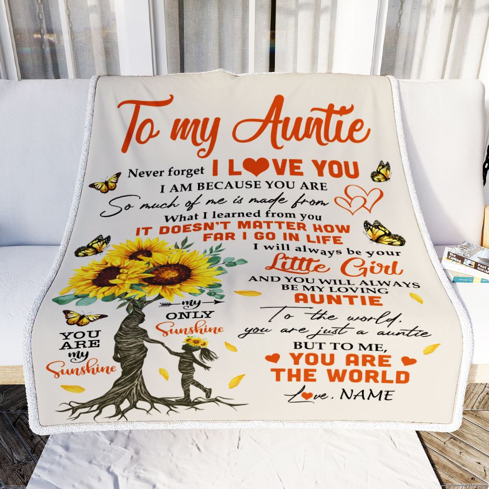 Personalized To My Auntie Blanket From Niece Sunflower Never Forget I Love You Auntie Birthday Mothers Day Christmas Customized Bed Fleece Throw Blanket | teecentury