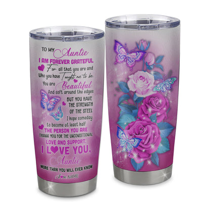 Personalized To My Auntie From Niece Nephew Stainless Steel Tumbler Cup Butterfly I Am Forever GrateFul Auntie Mothers Day Birthday Christmas Travel Mug | teecentury
