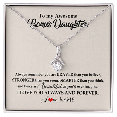 Alluring Beauty Necklace | Personalized To My Awesome Bonus Daughter Necklace From Stepmom I Love You Always And Forever Stepdaughter Birthday Christmas Customized Gift Box Message Card | teecentury
