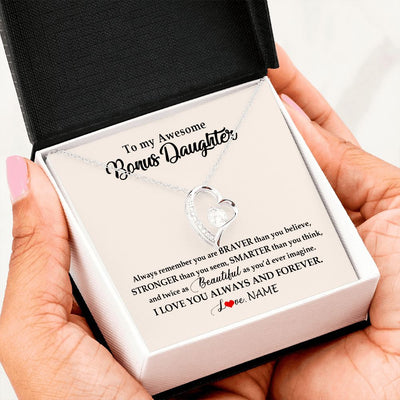 Forever Love Necklace | Personalized To My Awesome Bonus Daughter Necklace From Stepmom I Love You Always And Forever Stepdaughter Birthday Christmas Customized Gift Box Message Card | teecentury