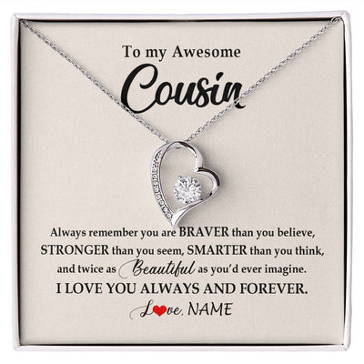 Forever Love Necklace | Personalized To My Awesome Cousin Necklace From Family I Love You Always And Forever Cousin Jewelry Birthday Christmas Customized Gift Box Message Card | teecentury