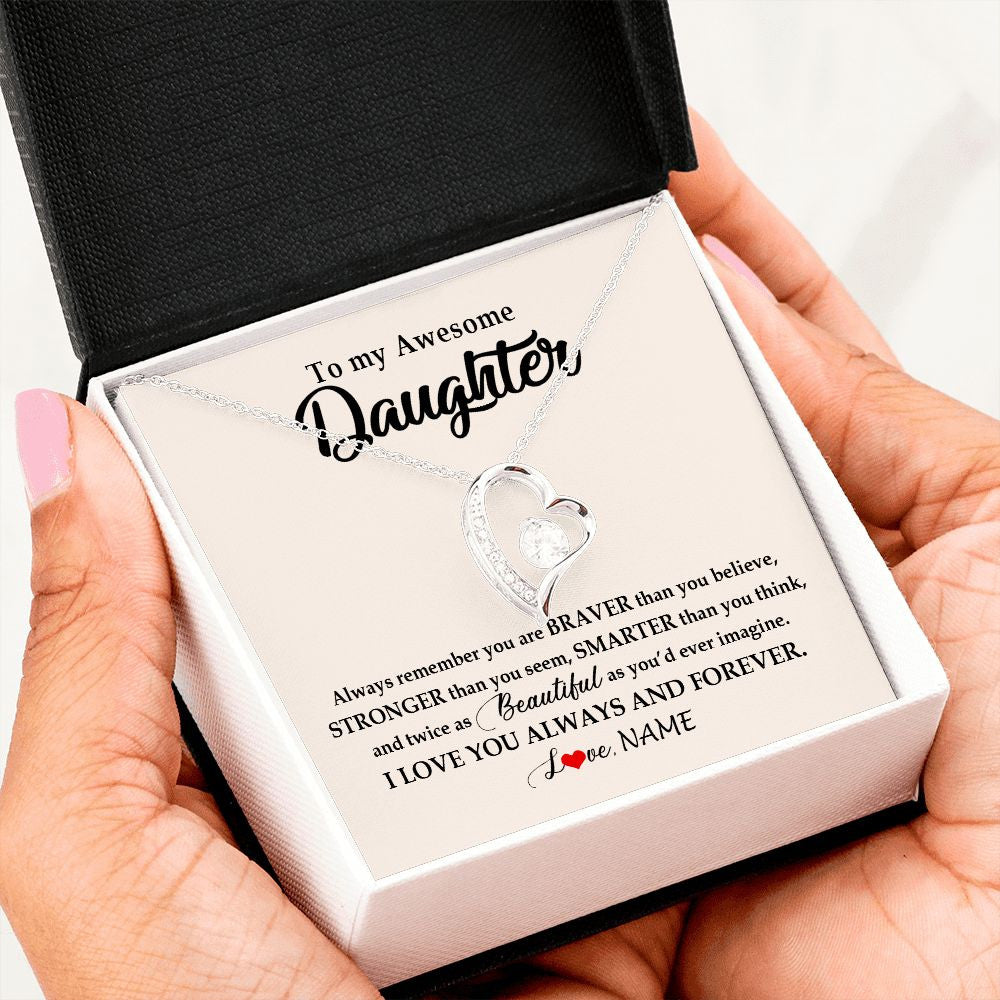 Forever Love Necklace | Personalized To My Awesome Daughter Necklace From Mom Dad I Love You Always And Forever Daughter Birthday Christmas Jewelry Customized Gift Box Message Card | teecentury