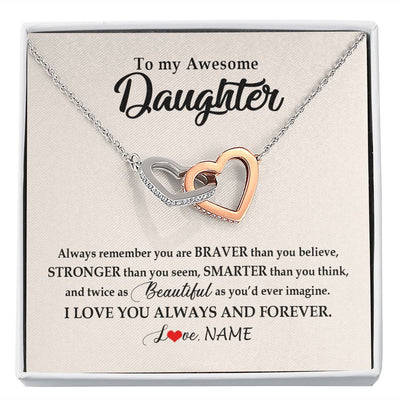 Interlocking Hearts Necklace | Personalized To My Awesome Daughter Necklace From Mom Dad I Love You Always And Forever Daughter Birthday Christmas Jewelry Customized Gift Box Message Card | teecentury