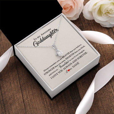 Alluring Beauty Necklace | Personalized To My Awesome Goddaughter Necklace From Godmother I Love You Always And Forever Goddaughter Birthday Christmas Customized Gift Box Message Card | teecentury