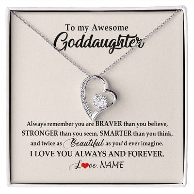 Forever Love Necklace | Personalized To My Awesome Goddaughter Necklace From Godmother I Love You Always And Forever Goddaughter Birthday Christmas Customized Gift Box Message Card | teecentury