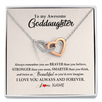 Interlocking Hearts Necklace | Personalized To My Awesome Goddaughter Necklace From Godmother I Love You Always And Forever Goddaughter Birthday Christmas Customized Gift Box Message Card | teecentury