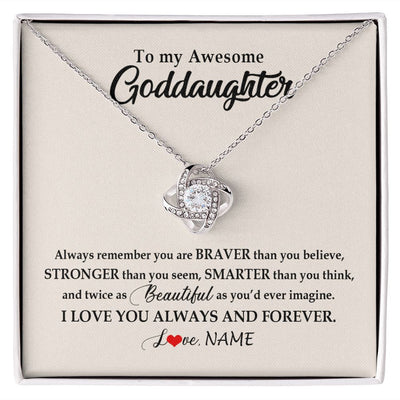Love Knot Necklace | Personalized To My Awesome Goddaughter Necklace From Godmother I Love You Always And Forever Goddaughter Birthday Christmas Customized Gift Box Message Card | teecentury
