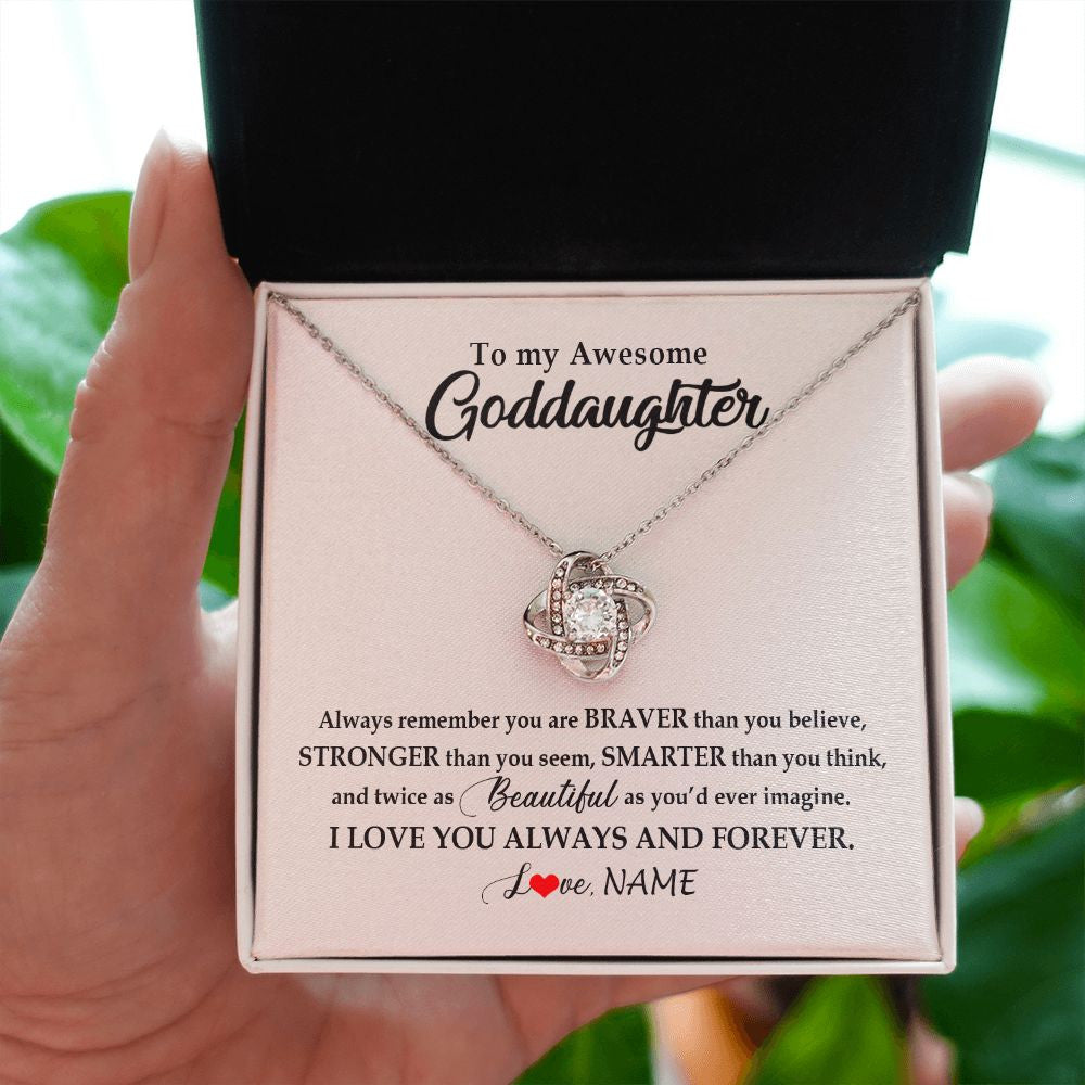 Love Knot Necklace | Personalized To My Awesome Goddaughter Necklace From Godmother I Love You Always And Forever Goddaughter Birthday Christmas Customized Gift Box Message Card | teecentury