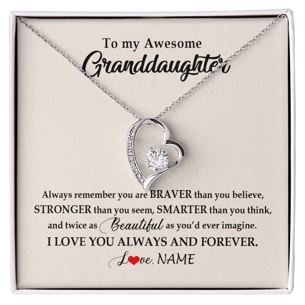 Forever Love Necklace | Personalized To My Awesome Granddaughter Necklace From Grandma Nana I Love You Always And Forever Granddaughter Birthday Customized Gift Box Message Card | teecentury