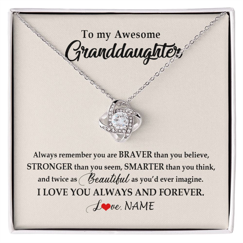 Love Knot Necklace | Personalized To My Awesome Granddaughter Necklace From Grandma Nana I Love You Always And Forever Granddaughter Birthday Customized Gift Box Message Card | teecentury
