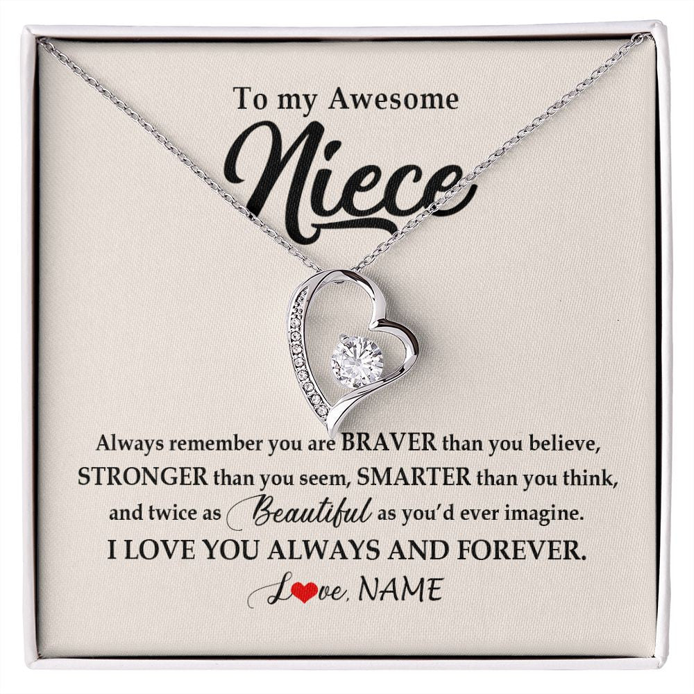 Forever Love Necklace | Personalized To My Awesome Niece Necklace From Aunt Uncle I Love You Always And Forever Niece Jewelry Birthday Christmas Customized Gift Box Message Card | teecentury