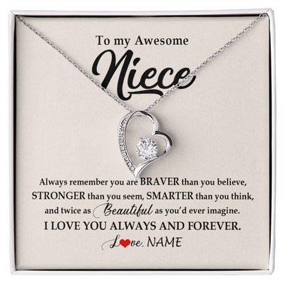 Forever Love Necklace | Personalized To My Awesome Niece Necklace From Aunt Uncle I Love You Always And Forever Niece Jewelry Birthday Christmas Customized Gift Box Message Card | teecentury