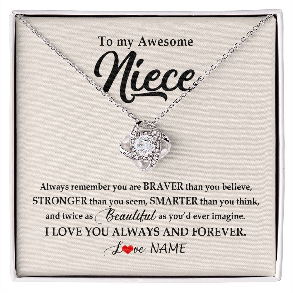 Love Knot Necklace | Personalized To My Awesome Niece Necklace From Aunt Uncle I Love You Always And Forever Niece Jewelry Birthday Christmas Customized Gift Box Message Card | teecentury