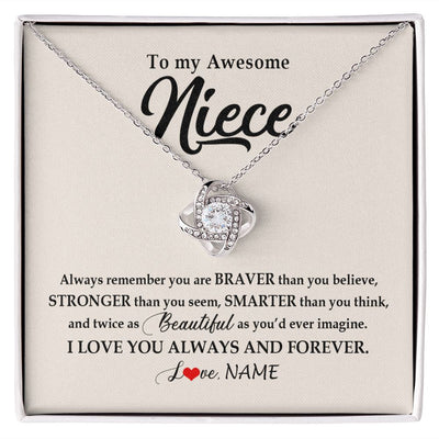 Love Knot Necklace | Personalized To My Awesome Niece Necklace From Aunt Uncle I Love You Always And Forever Niece Jewelry Birthday Christmas Customized Gift Box Message Card | teecentury