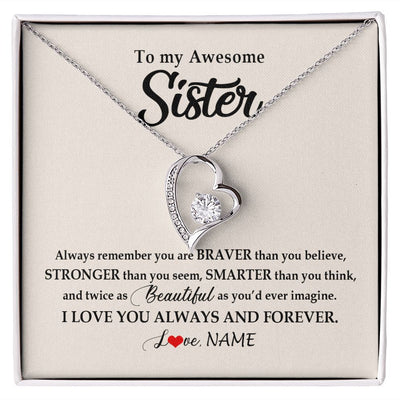 Forever Love Necklace | Personalized To My Awesome Sister Necklace From Sister Brother I Love You Always And Forever Sister Birthday Christmas Jewelry Customized Gift Box Message Card | teecentury