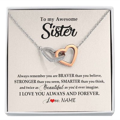 Interlocking Hearts Necklace | Personalized To My Awesome Sister Necklace From Sister Brother I Love You Always And Forever Sister Birthday Christmas Jewelry Customized Gift Box Message Card | teecentury