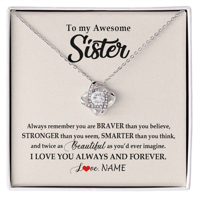 Love Knot Necklace | Personalized To My Awesome Sister Necklace From Sister Brother I Love You Always And Forever Sister Birthday Christmas Jewelry Customized Gift Box Message Card | teecentury