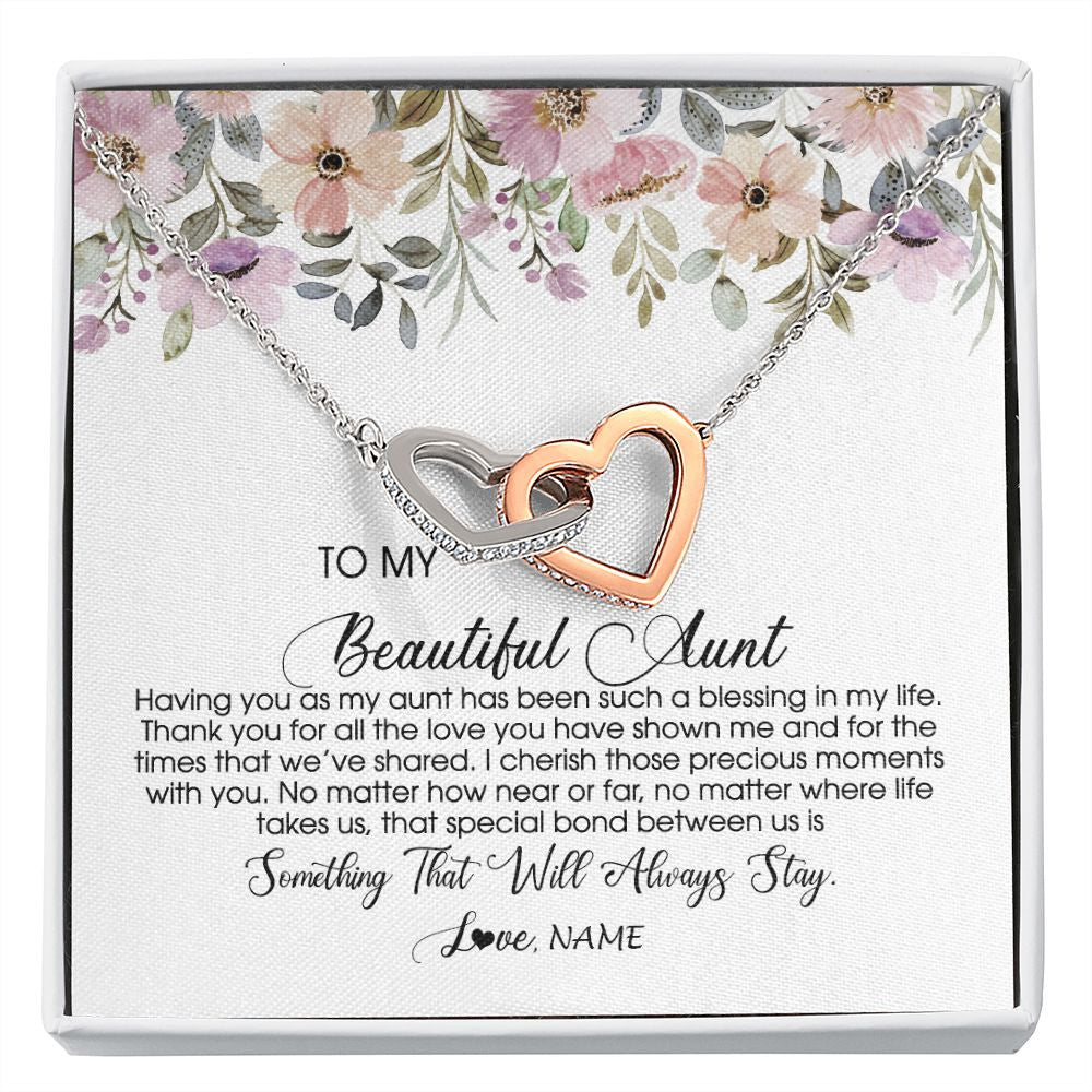 Interlocking Hearts Necklace | Personalized To My Beautiful Aunt Necklace From Niece Nephew Having You As My Aunt Auntie Birthday Mothers Day Christmas Customized Gift Box Message Card | teecentury