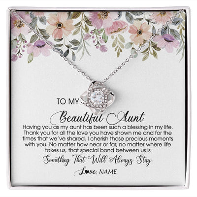 Love Knot Necklace | Personalized To My Beautiful Aunt Necklace From Niece Nephew Having You As My Aunt Auntie Birthday Mothers Day Christmas Customized Gift Box Message Card | teecentury