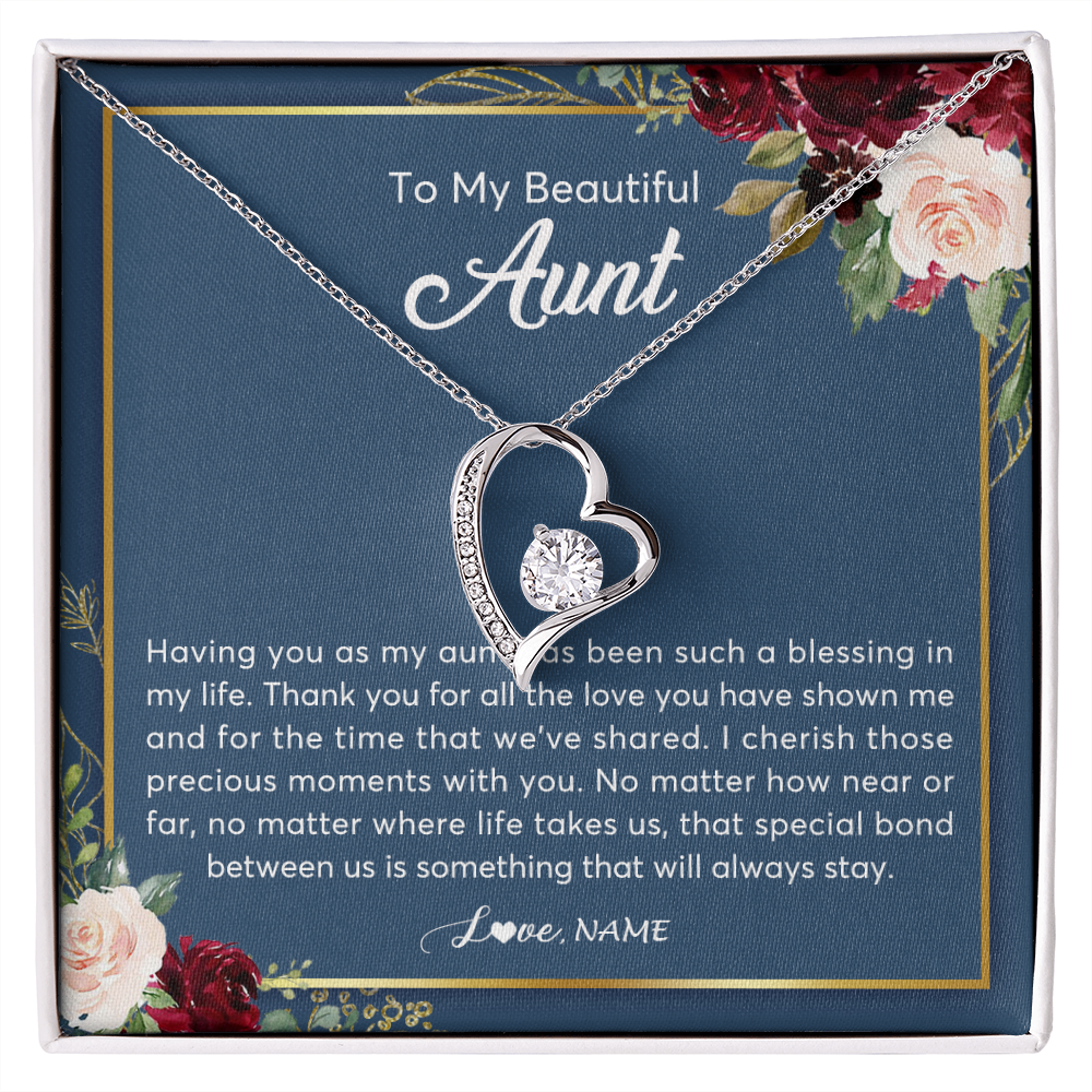 Forever Love Necklace | Personalized To My Beautiful Aunt Necklace From Niece Nephew Thank You For All The Love Aunt Jewelry Birthday Christmas Customized Gift Box Message Card | teecentury