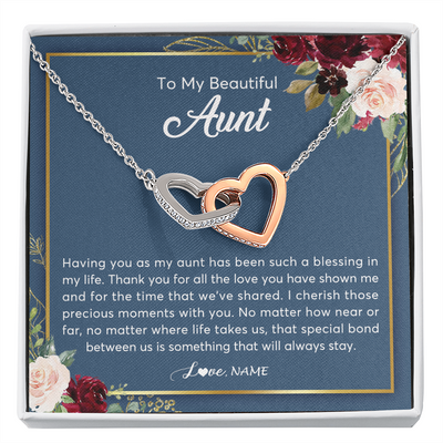 Interlocking Hearts Necklace | Personalized To My Beautiful Aunt Necklace From Niece Nephew Thank You For All The Love Aunt Jewelry Birthday Christmas Customized Gift Box Message Card | teecentury