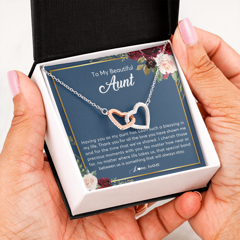 Interlocking Hearts Necklace | Personalized To My Beautiful Aunt Necklace From Niece Nephew Thank You For All The Love Aunt Jewelry Birthday Christmas Customized Gift Box Message Card | teecentury