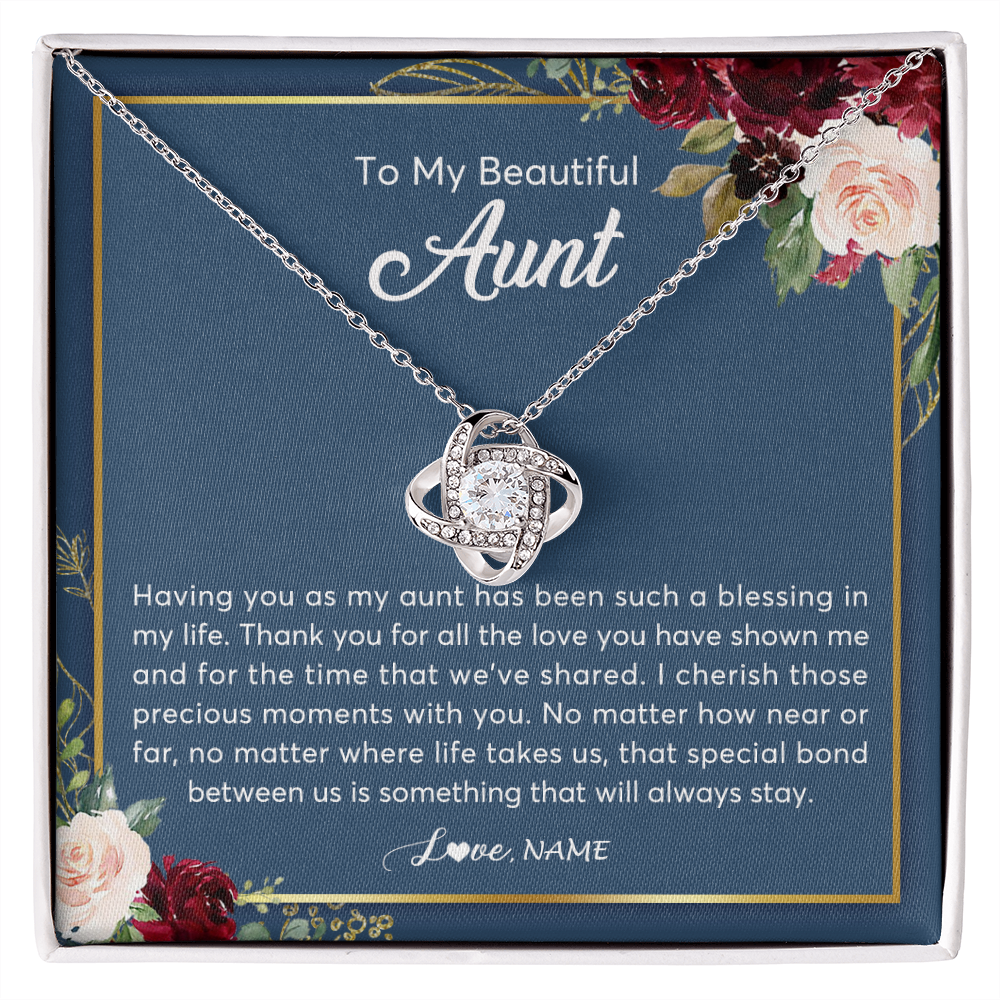 Love Knot Necklace | Personalized To My Beautiful Aunt Necklace From Niece Nephew Thank You For All The Love Aunt Jewelry Birthday Christmas Customized Gift Box Message Card | teecentury