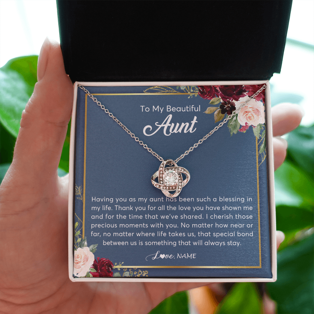 Love Knot Necklace | Personalized To My Beautiful Aunt Necklace From Niece Nephew Thank You For All The Love Aunt Jewelry Birthday Christmas Customized Gift Box Message Card | teecentury