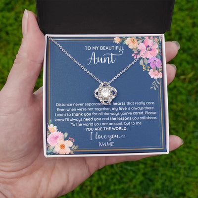 Love Knot Necklace | Personalized To My Beautiful Aunt Necklace From Niece Nephew You Are The World Aunt Birthday Mothers Day Christmas Jewelry Customized Gift Box Message Card | teecentury
