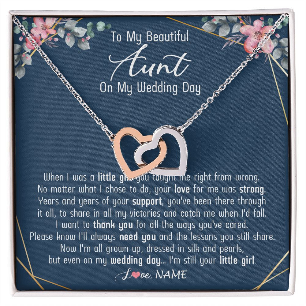 Interlocking Hearts Necklace | Personalized To My Beautiful Aunt Necklace From Niece On My Wedding Day Aunt Of The Bride From Niece Aunt Jewelry Customized Gift Box Message Card | teecentury