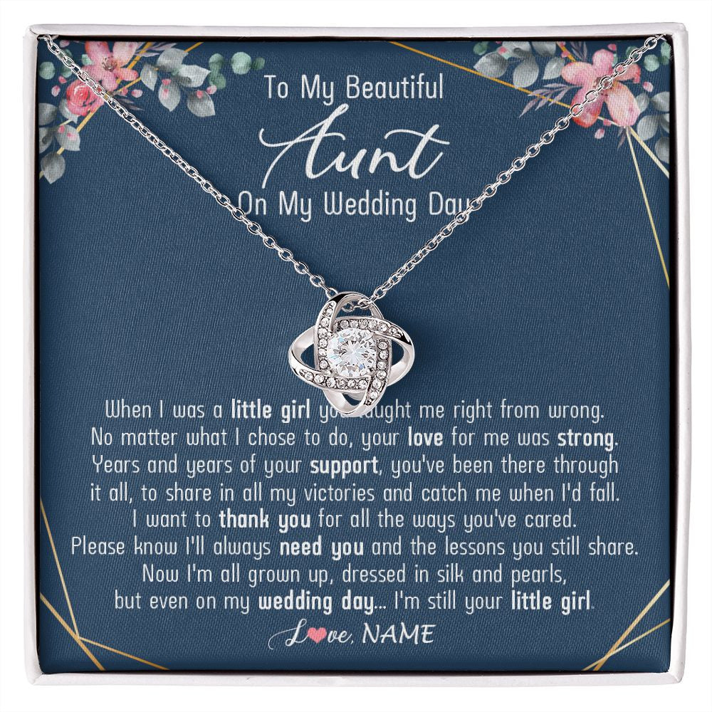 Love Knot Necklace | Personalized To My Beautiful Aunt Necklace From Niece On My Wedding Day Aunt Of The Bride From Niece Aunt Jewelry Customized Gift Box Message Card | teecentury