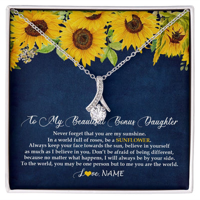 Alluring Beauty Necklace | Personalized To My Beautiful Bonus Daughter Necklace From Mom Be A Sunflower My Sunshine Stepdaughter Birthday Christmas Customized Gift Box Message Card | teecentury