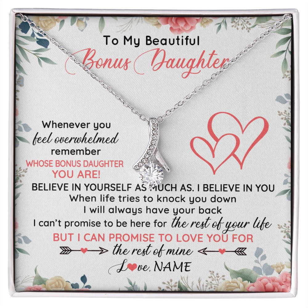 Alluring Beauty Necklace | Personalized To My Beautiful Bonus Daughter Necklace From Stepfather Believe In You Stepdaughter Birthday Christmas Jewelry Customized Gift Box Message Card | teecentury