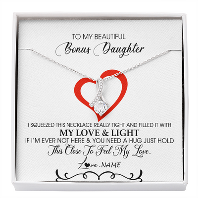 Alluring Beauty Necklace | Personalized To My Beautiful Bonus Daughter Necklace From Stepmother Filled With My Love and Light Stepdaughter Birthday Christmas Customized Message Card | teecentury