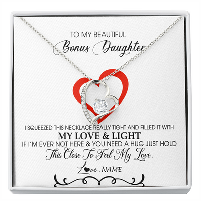 Forever Love Necklace | Personalized To My Beautiful Bonus Daughter Necklace From Stepmother Filled With My Love and Light Stepdaughter Birthday Christmas Customized Message Card | teecentury