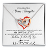 Interlocking Hearts Necklace | Personalized To My Beautiful Bonus Daughter Necklace From Stepmother Filled With My Love and Light Stepdaughter Birthday Christmas Customized Message Card | teecentury