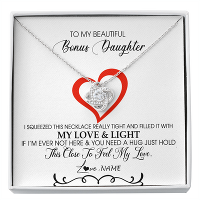 Love Knot Necklace | Personalized To My Beautiful Bonus Daughter Necklace From Stepmother Filled With My Love and Light Stepdaughter Birthday Christmas Customized Message Card | teecentury