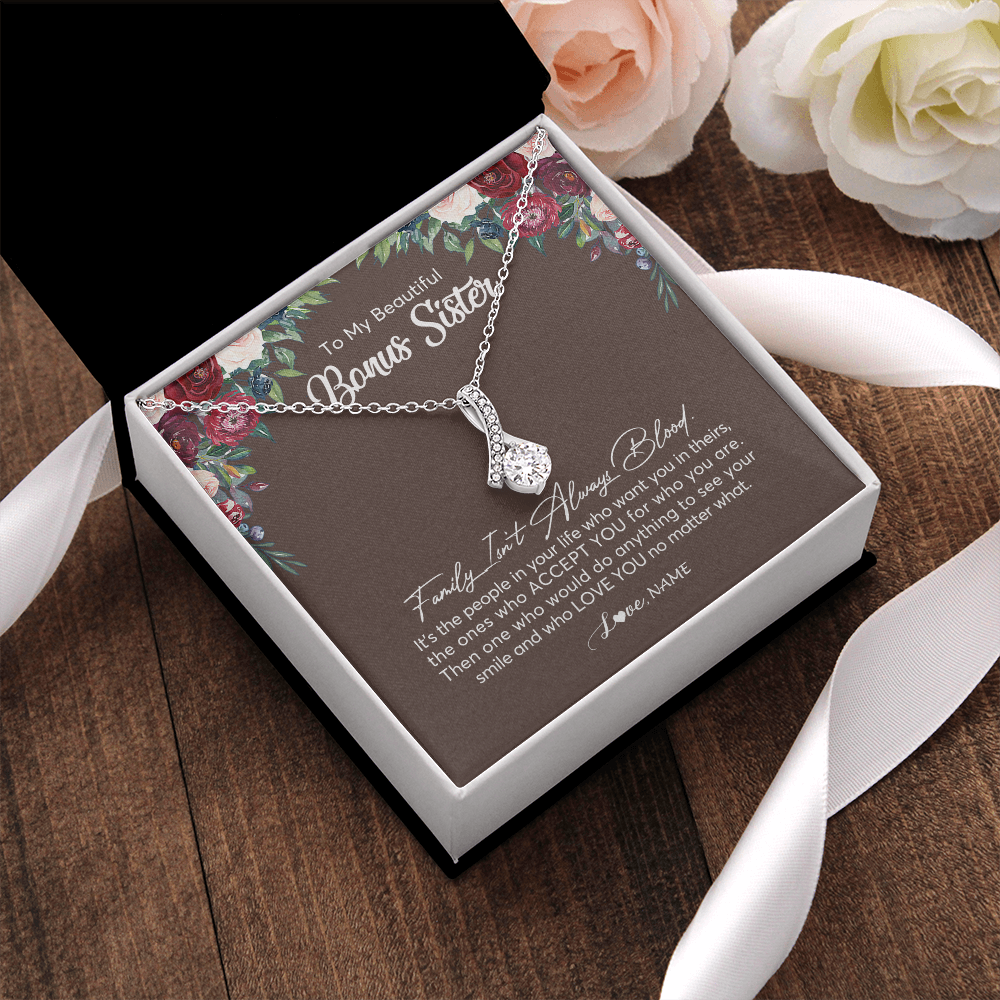 Alluring Beauty Necklace | Personalized To My Beautiful Bonus Sister Necklace Family Itn't Always Blood Sister In Law Jewelry Birthday Wedding Christmas Customized Gift Box Message Card | teecentury