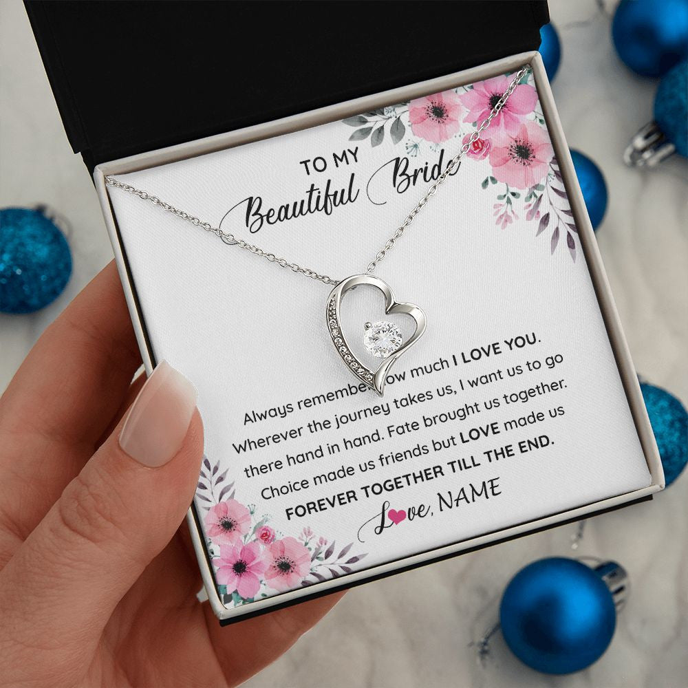 Forever Love Necklace | Personalized To My Beautiful Bride Necklace From Groom To Future Wife Necklace From Husband On My Wedding Day Customized Gift Box Message Card | teecentury