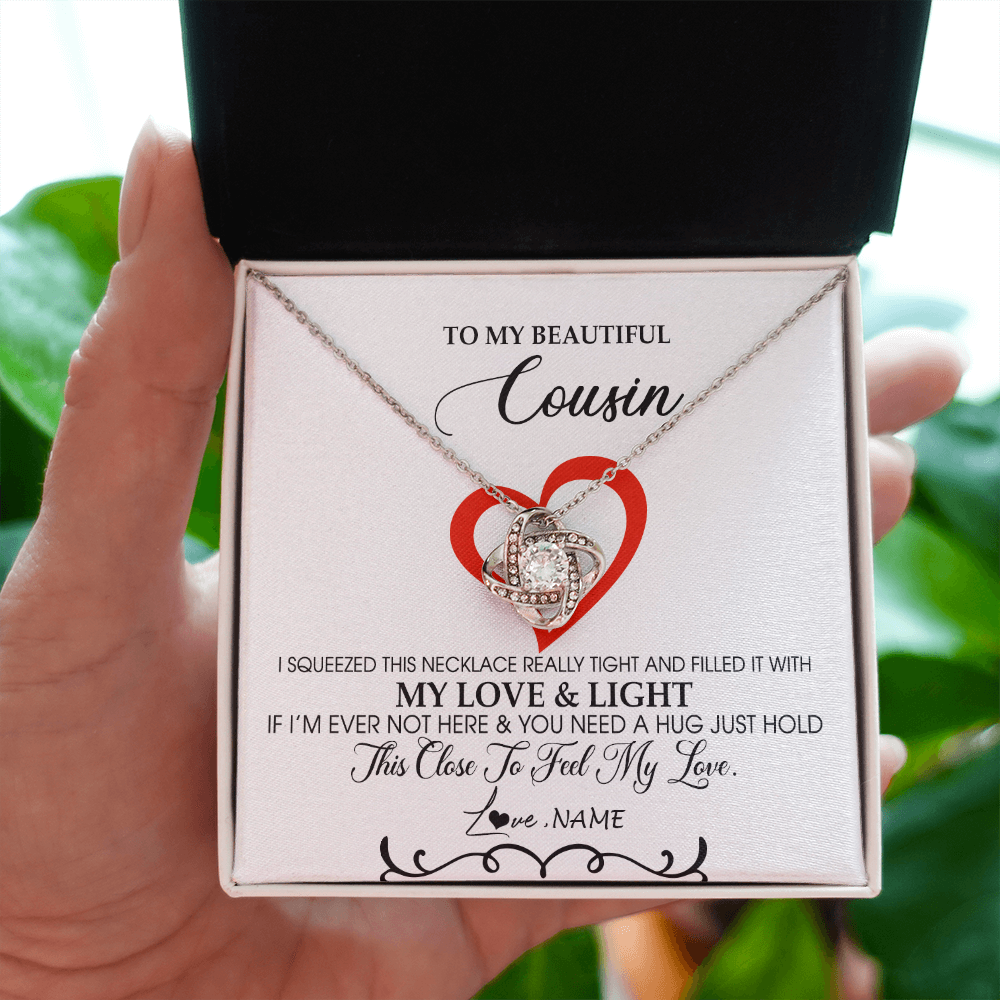 Love Knot Necklace | Personalized To My Beautiful Cousin Necklace From Family Filled With My Love and Light Cousin Pendant Jewelry Birthday Christmas Customized Message Card | teecentury