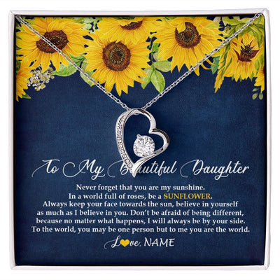 Forever Love Necklace | Personalized To My Beautiful Daughter Necklace From Mom Dad Be A Sunflower My Sunshine Daughter Birthday Christmas Jewelry Customized Gift Box Message Card | teecentury