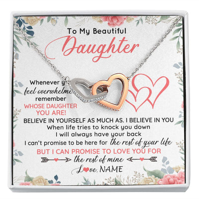 Interlocking Hearts Necklace | Personalized To My Beautiful Daughter Necklace From Mom Dad Believe In You Daughter Jewelry Birthday Graduation Christmas Customized Gift Box Message Card | teecentury