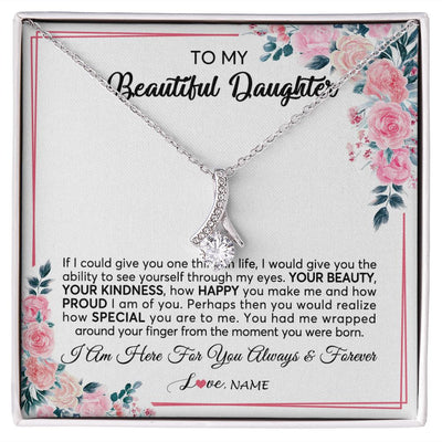 Alluring Beauty Necklace | Personalized To My Beautiful Daughter Necklace from Mom Dad I Am Here For You Floral Daughter Birthday Graduation Christmas Customized Gift Box Message Card | teecentury