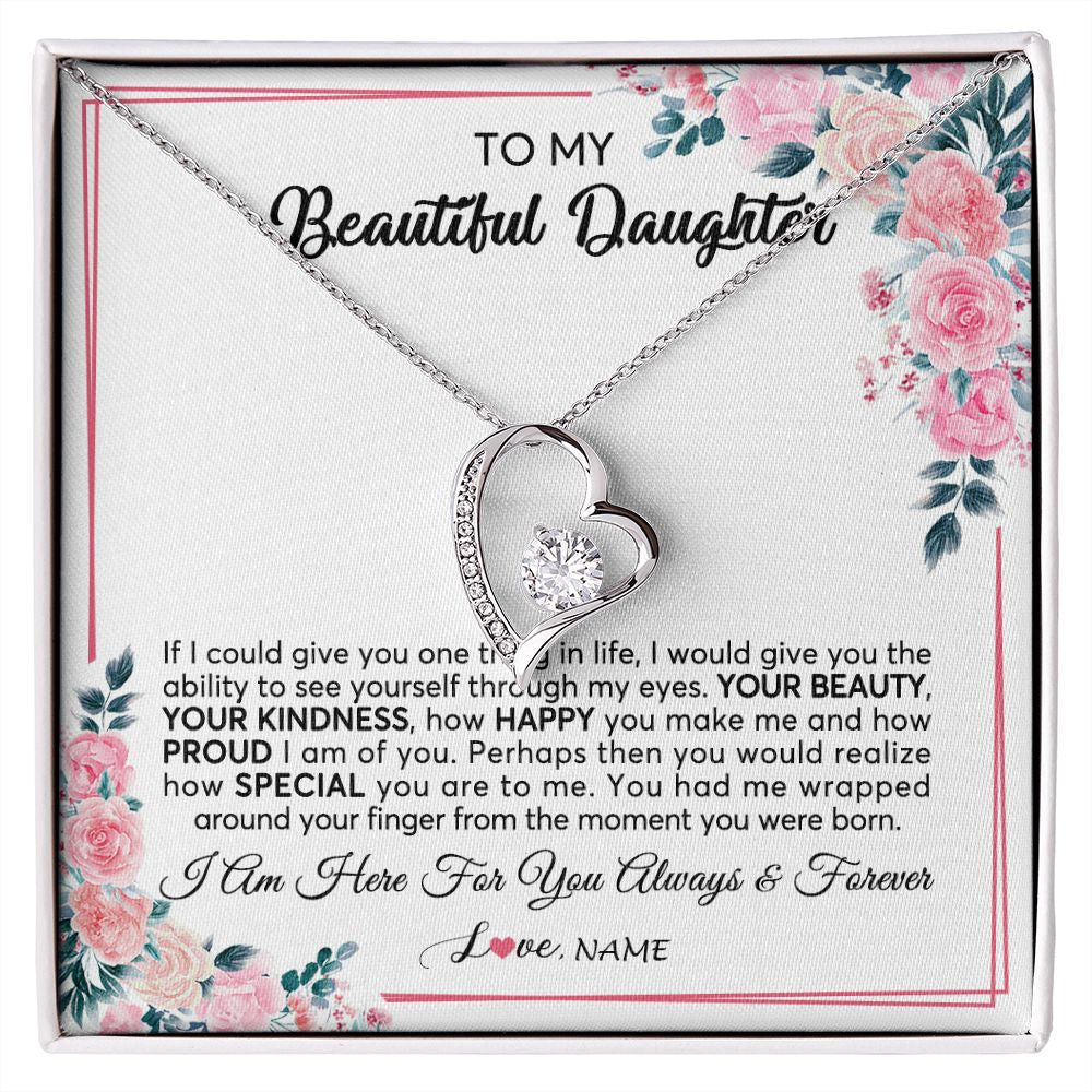 Forever Love Necklace | Personalized To My Beautiful Daughter Necklace from Mom Dad I Am Here For You Floral Daughter Birthday Graduation Christmas Customized Gift Box Message Card | teecentury