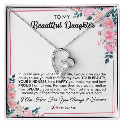 Forever Love Necklace | Personalized To My Beautiful Daughter Necklace from Mom Dad I Am Here For You Floral Daughter Birthday Graduation Christmas Customized Gift Box Message Card | teecentury